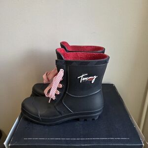 Tommy Hilfiger Black and Red Rain Boots